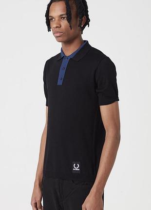 Чорне поло фред перрі fred perry x raf simons knitted sport polo shirt, факт xl, оригінал