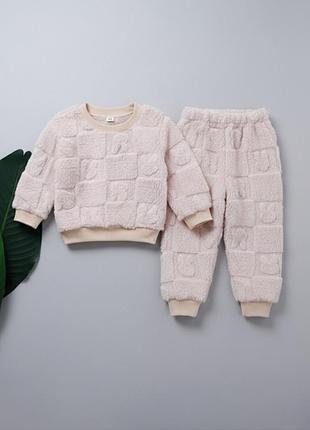 Костюм детский унисекс oversize демисезонный пушыстый в объемную клетку g&n бежевый
