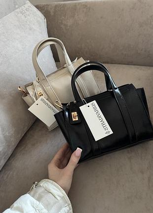Сумка stradivarius чорна / екрю, жіноча невелика сумка, сумка страдіваріус, стильна сумка, чорна сумка, бежева сумка, сумочка через плече