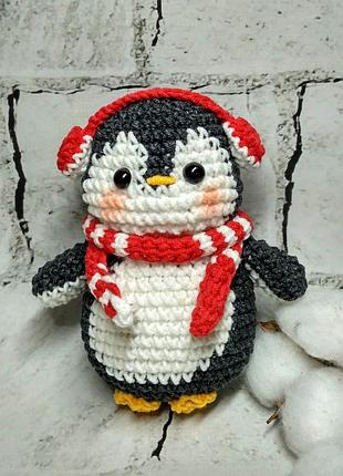 Мягкая игрушка ручной работы вязаная амигуруми hand made пингвин 12 см