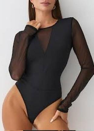 Эффектный черный боди tezenis с полупрозрачной сеткой размер m