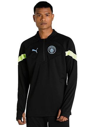 Оригінальний, спортивний топ, кофта puma у співпраці з fc manchester city. чорний дизайн доповнений контрастними, неоново-зеленими вставками н