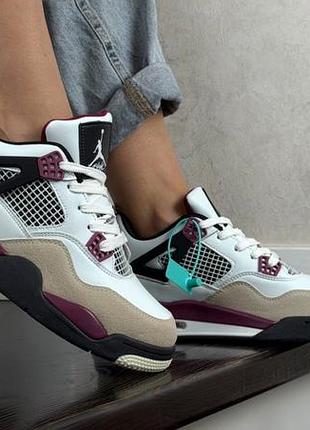 Жіночі кросівки найк аір джордан nike air jordan retro 4  білі з бордовим високі осінь весна