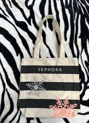Шопер для жінок sephora у смужку з новорічним принтом