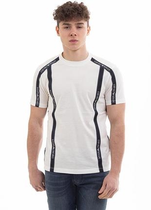 Новая футболка эмпорио армани emporio armani mercerised jersey t-shirt with logo tape, факт l, оригинал