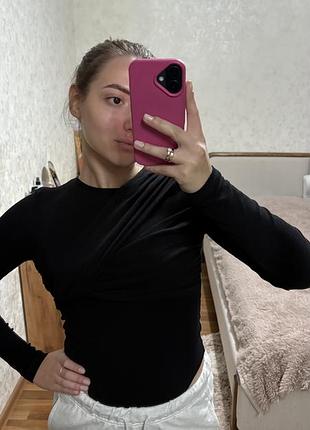 Боді жіноче чорне з довгим рукавом