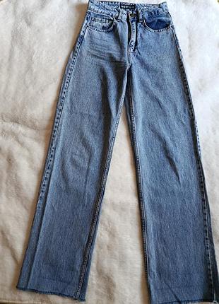 Широкі джинси труби cracpot jeans з високою посадкою і необробленим низом, р. xs-s (на високий зріст)