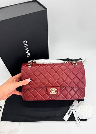 Жіноча сумка преміум flap 25 bordo champagne gold hardwar
