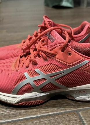 Тенісні кросівки рожеві коралові asics solution 36 37.5 грунт