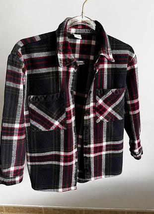 Сорочка для хлопчика байкова в клітинку чорна з червоним 8-9 років