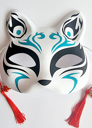 Маска кіцуне японської лисиці kitsune 18х17 см abc бірюзова