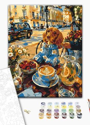 Картина за номерами "рудий кіт та пиріг з чорницею" bs54672 40×50 см