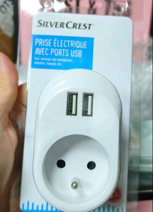 Мережевий адаптер silver crest з 2 usb портами,перехідник,блочок,зарядка,юсб