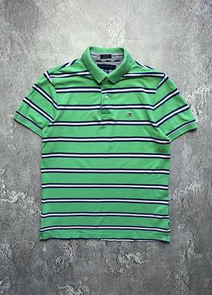 Vintage винтажная футболка поло tommy hilfiger томми хилфигер big logo striped в полоску size m размер м