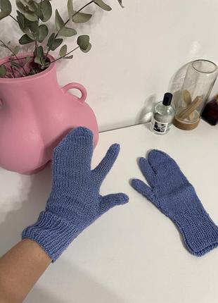 Рукавиці жіночі в стилі maison margiela табі вовняні меріносові блакитні