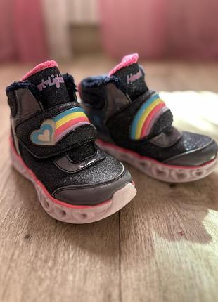 Черевики для дівчаток skechers, чорні з рожевим, демісезонні