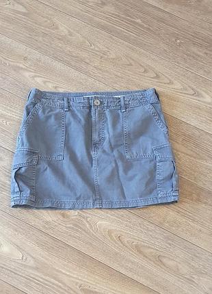 Коротка спідниця-карго bershka, розмір m (100% бавовна, сіра мініспідниця з кишенями)