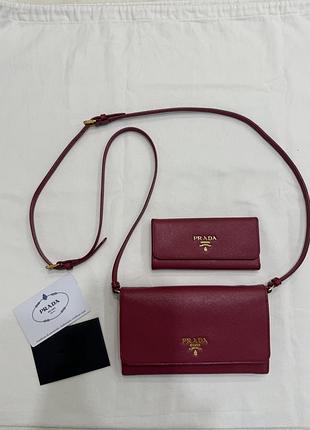 Сумка prada клатч з ключницею оригінал рожева