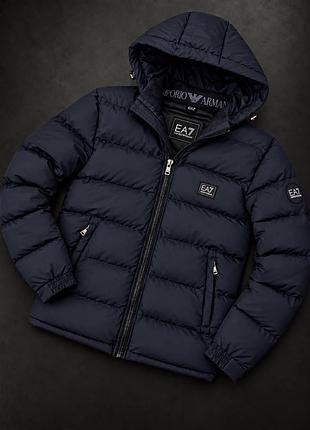 Куртка чоловіча зимова armani ea7 чорний/синій біо-пух розмір: s m l xl xxl