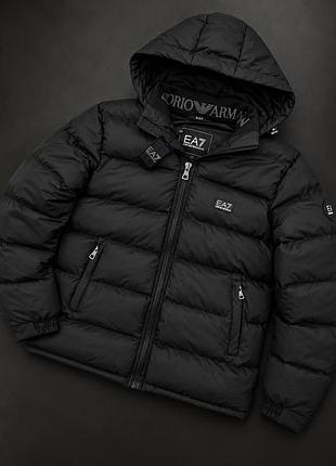 Куртка чоловіча зимова armani ea7 чорна/синя з біо-пухом
