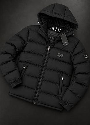 Куртка чоловіча зимова armani ax чорна/синя з біо-пухом
