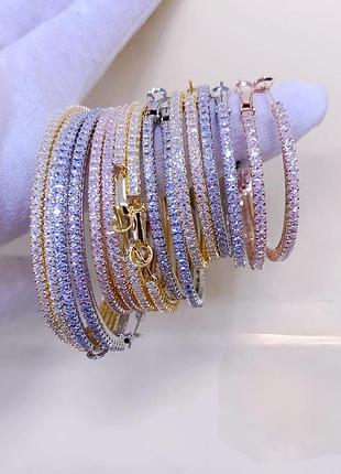 Серьги кольца с фианитами 6 см из медицинского золота stainless steel, xuping біле золото