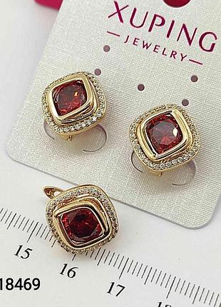 Серьги с красными фианитами медзолото. медицинское золото. xuping