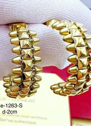 Серьги картье клаш из медицинского золота stainless steel, xuping позолоченные