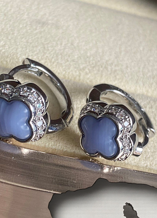 Серьги с голубым клевером из медицинского золота stainless steel