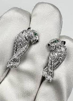 Серьги пантера картье с лого из медицинского золота stainless steel, белое золото