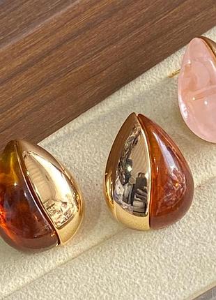 Серьги с янтарем stainless steel медицинская сталь