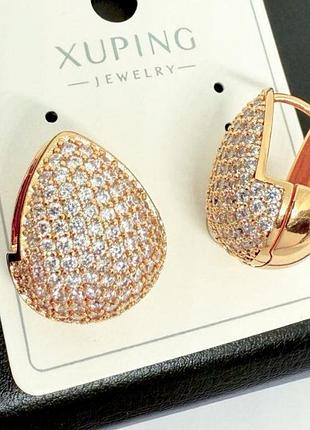Серьги с белыми фианитами медзолото, медицинское золото, xuping/fallon