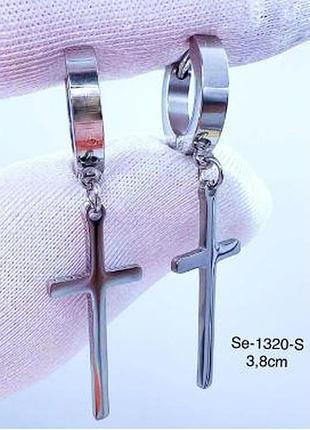 Сережки хрестики розмір: 3,8 см. медична сталь
