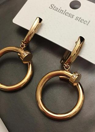 Сережки цвях з медичного золота stainless steel, xuping позолочені