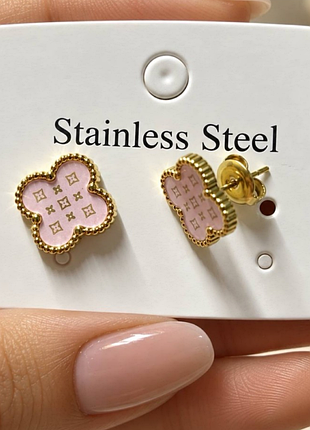 Серьги с розовым клевером из медицинского золота stainless steel, xuping