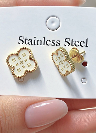 Серьги с розовым клевером из медицинского золота stainless steel, xuping