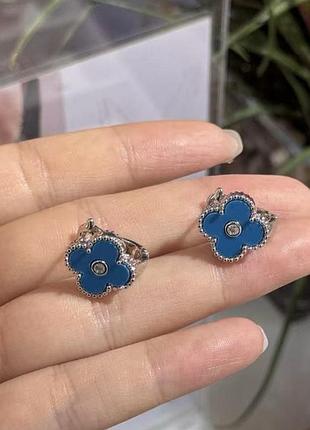 Серьги с синим клевером из медицинского золота