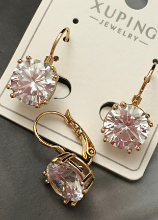 Серьги с белыми фианитами медзолото, медицинское золото, xuping/fallon
