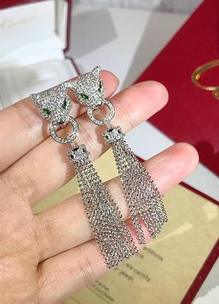 Серьги пантера картье с лого из медицинского золота stainless steel, белое золото