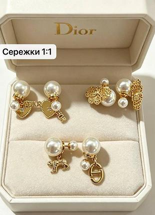Сережки з перлами та тигром діор stainless steel