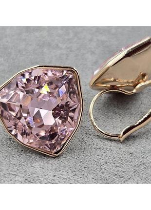 Сережки з рожевими кристалами swarovski, розмір 2,3 см медзолото, медичне золото, позолочені xuping