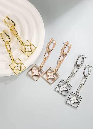 Сережки lv з медичної сталі stainless steel, червона позолота