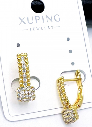 Серьги с белыми фианитами 1,7 см медзолото, медицинское золото, xuping лимонные