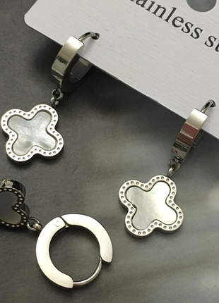 Серьги с белым клевером из медицинского золота stainless steel, xuping позолоченные
