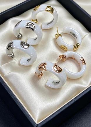 Сережки з кераміки з медичної сталі stainless steel білий-золото