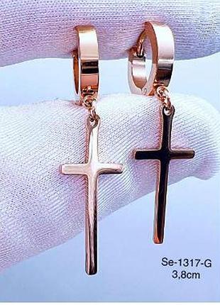 Сережки хрестики розмір: 3,8 см. медична сталь
