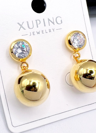 Серьги с белыми фианитами и шариками медзолото, медицинское золото, xuping лимонные