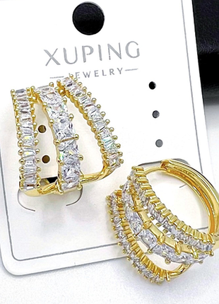 Серьги с белыми фианитами 1,5 см медзолото, медицинское золото, xuping лимонные