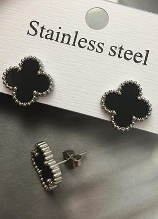 Серьги с черным клевером из медицинского золота stainless steel, xuping