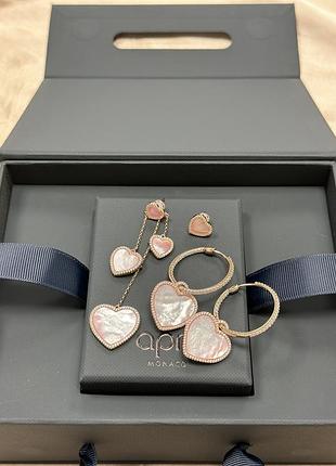 Серьги монако с сердцем из медицинского золота stainless steel, xuping розовая позолота